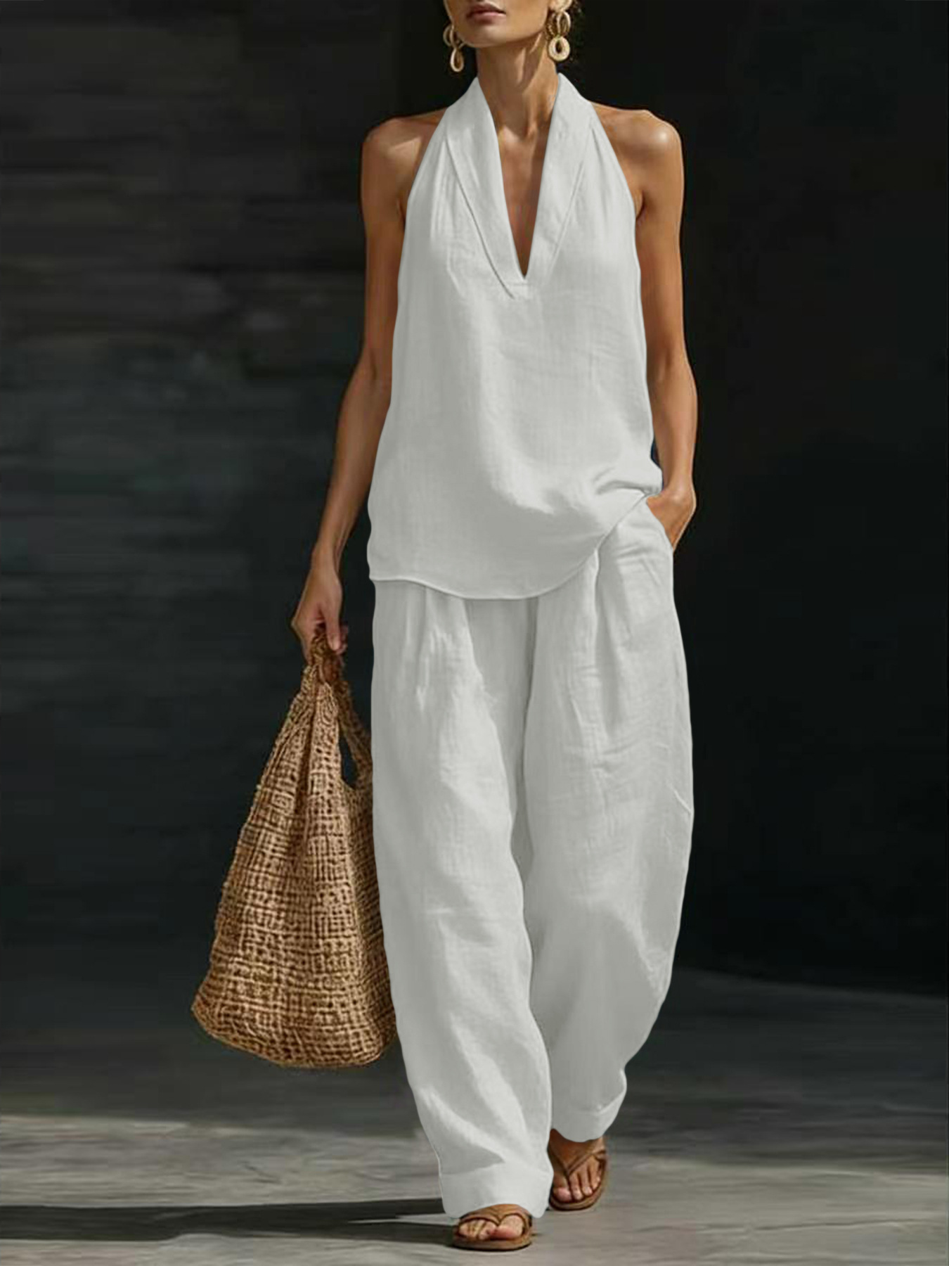 Setelan Wanita Linen 2 Potong, - Suspender Tank Top ulasan dan harga