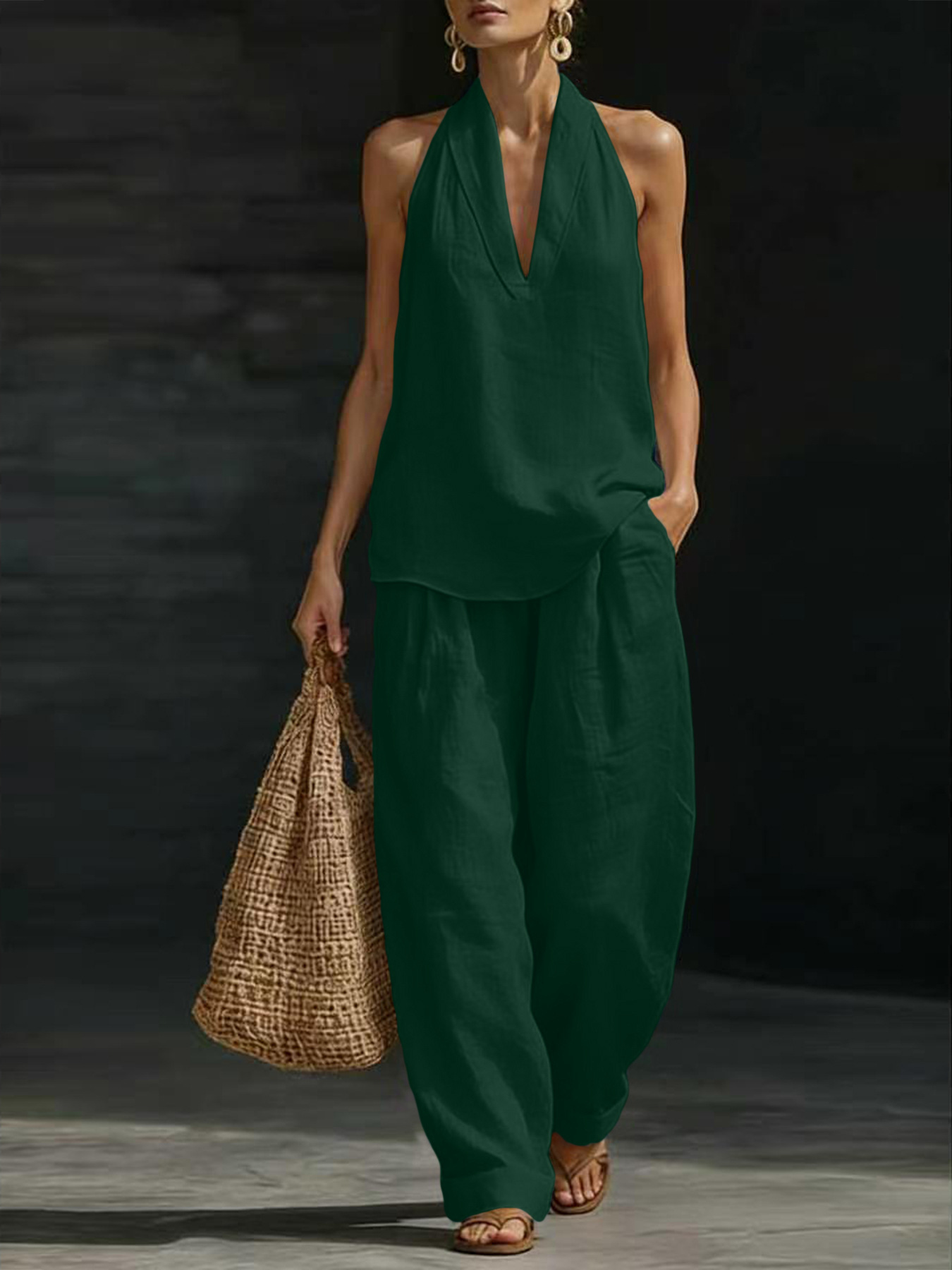 Setelan Wanita Linen 2 Potong, - Suspender Tank Top ulasan dan harga