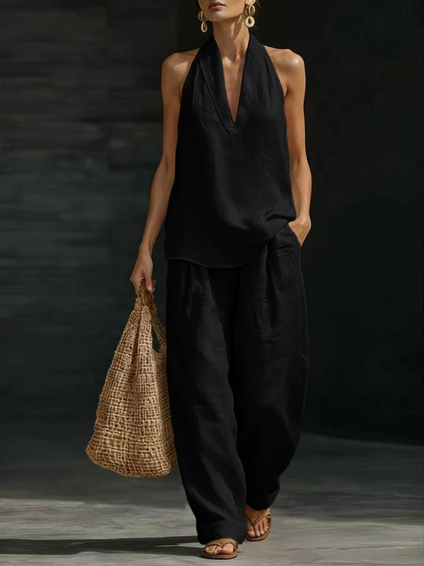 Setelan Wanita Linen 2 Potong, - Suspender Tank Top ulasan dan harga