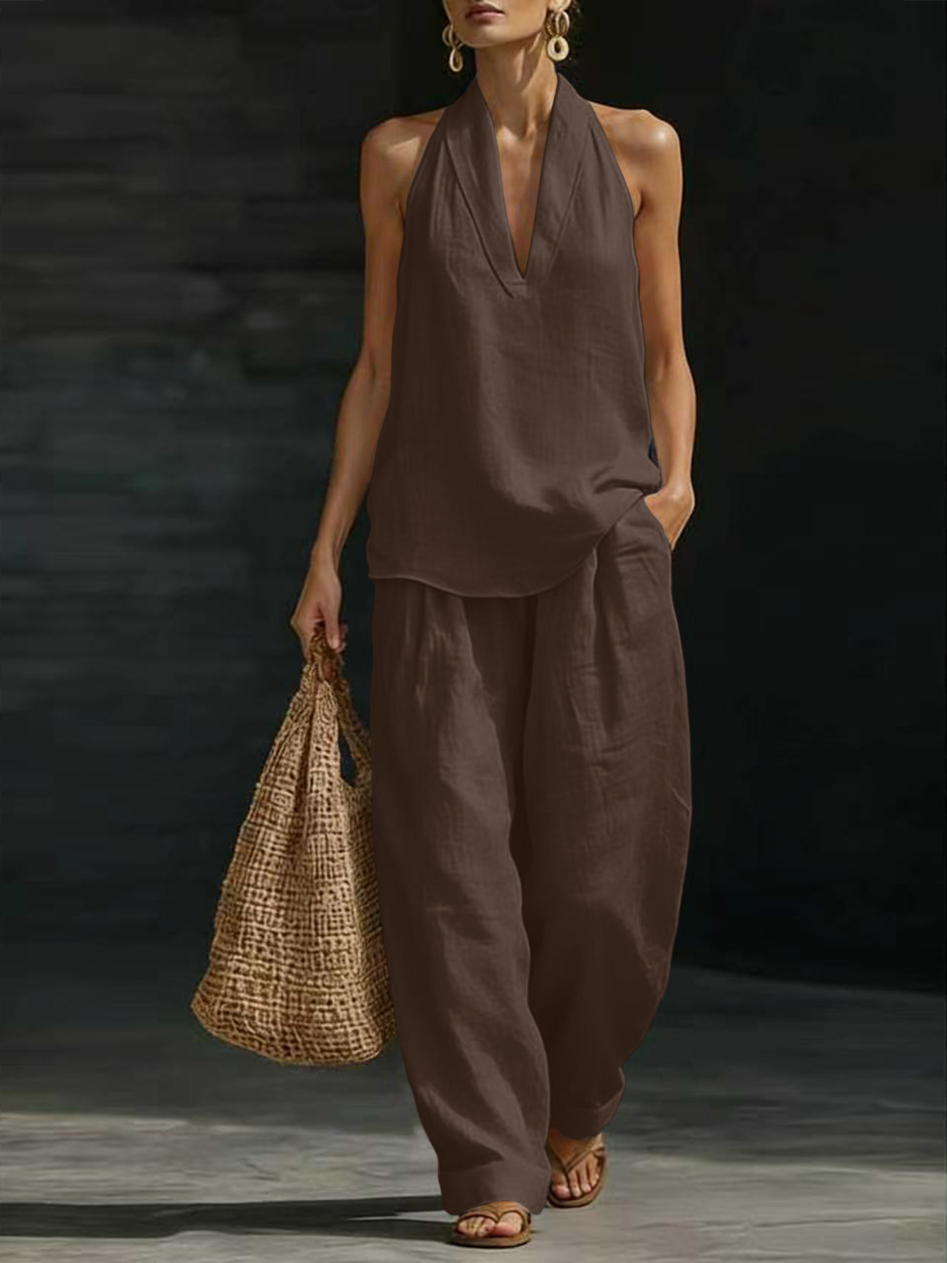 Setelan Wanita Linen 2 Potong, - Suspender Tank Top ulasan dan harga